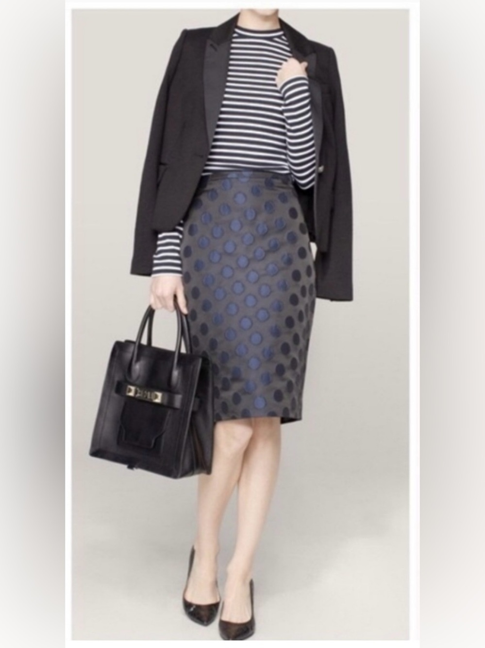 J. Crew Navy Polka Dot Pencil Skirt